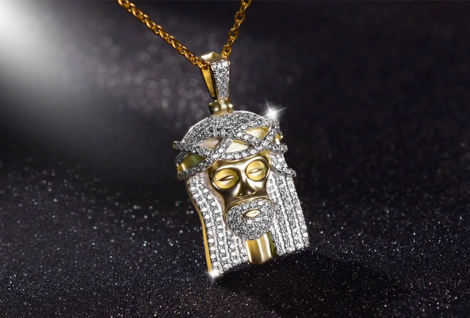 Hip Hop Jewelry Necklaces 18k Gold Plated Jesus Pendant Zircon Iced Out Pendant