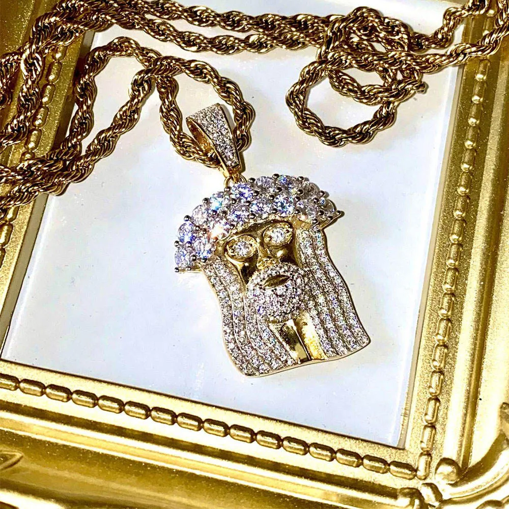 Hip Hop Jewelry Necklaces 18k Gold Plated Jesus Pendant Zircon Iced Out Pendant