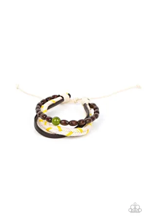 Hipster Hideaway - Green - Glassy and Wooden Bead Braided Cord Paparazzi Pull-Cord Bracelet