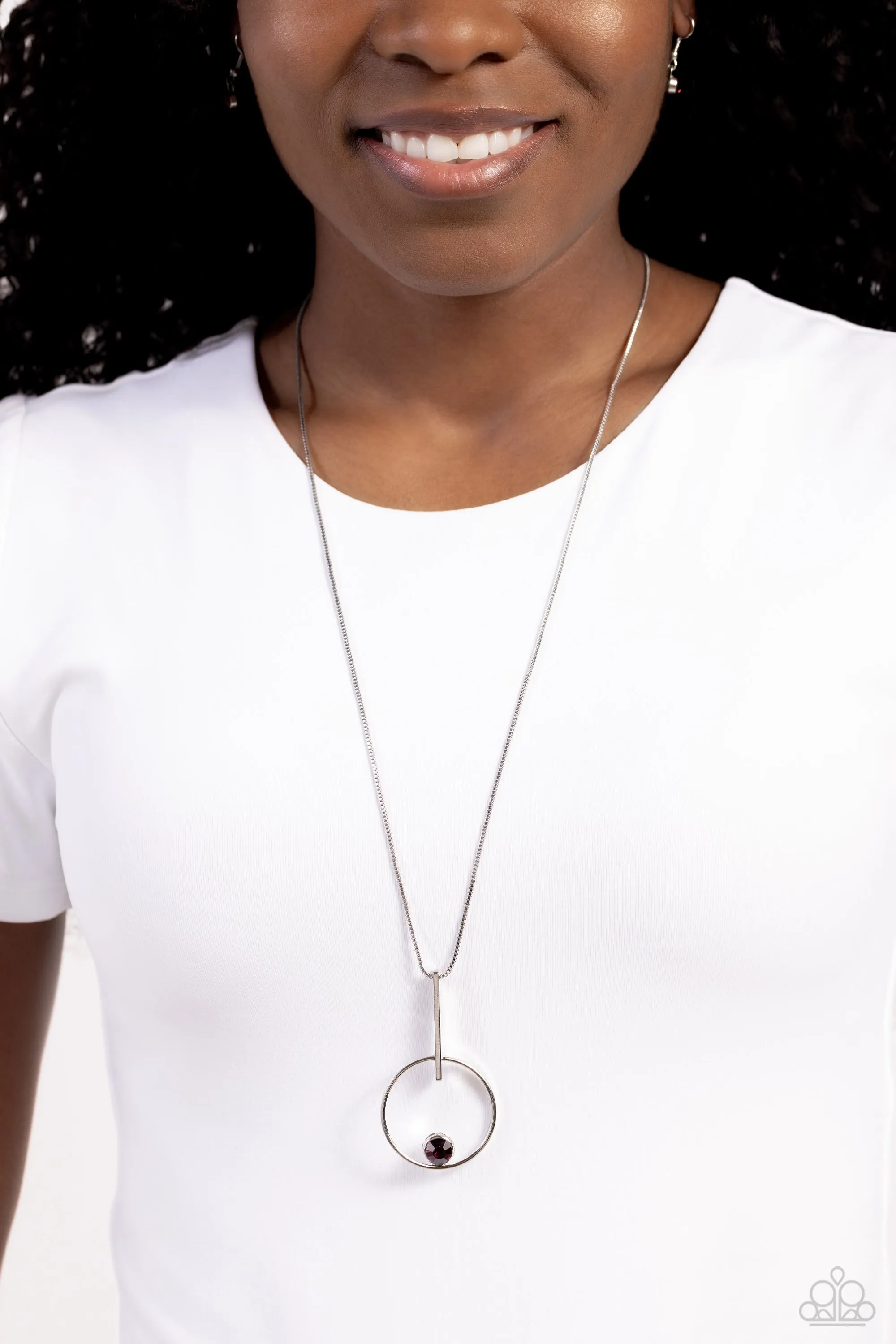 Hooped Theory - Purple - Rhinestone Floating Solitaire Paparazzi Short Necklace