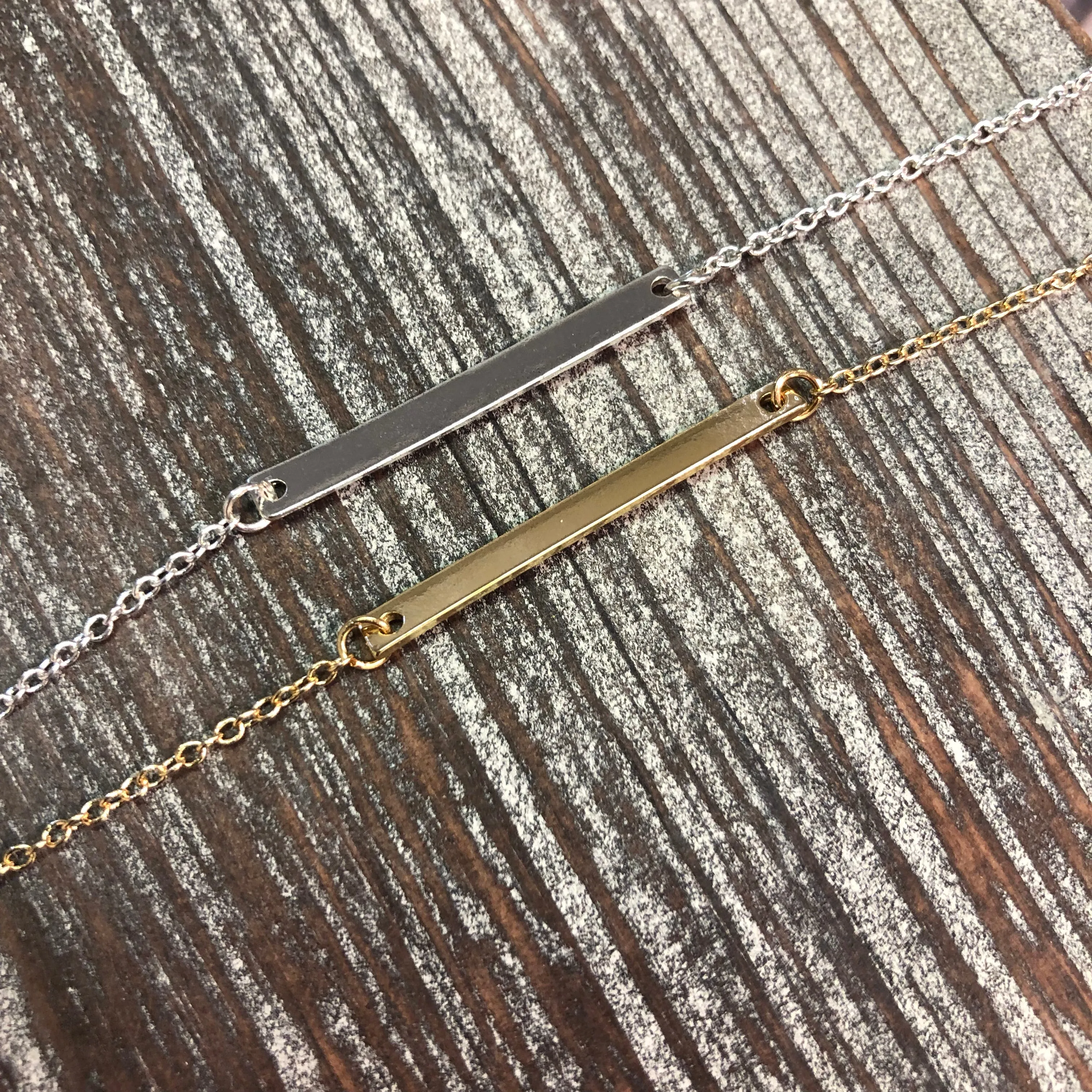 Horizontal Bar Necklaces in Silver and Gold
