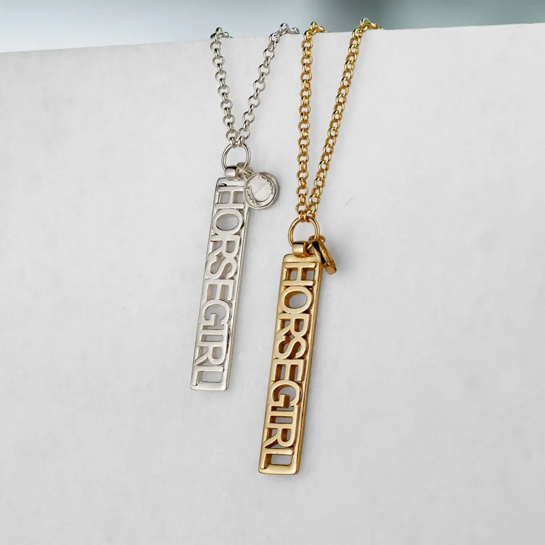 Horse Girl - Dog Tag Pendant and Rolo Chain Sterling Silver Necklace