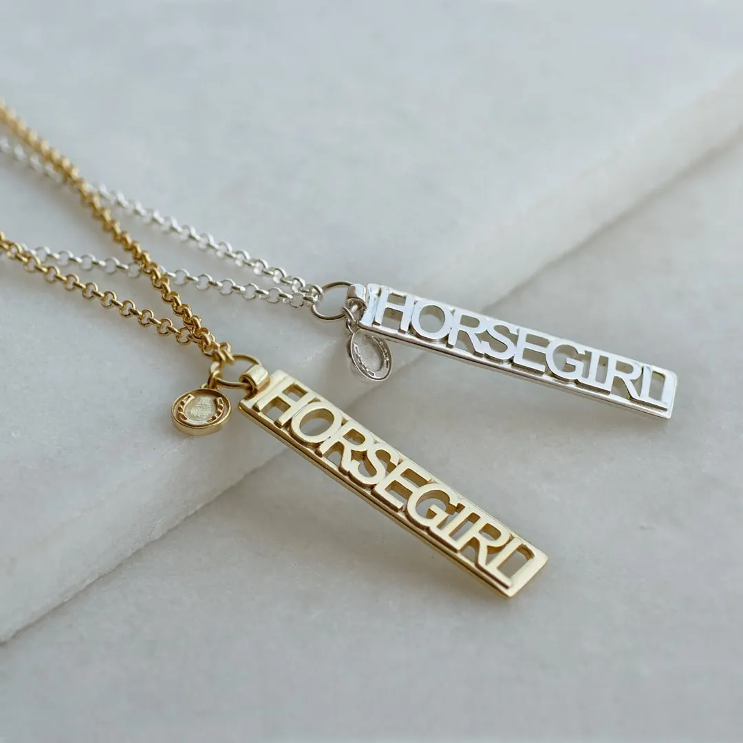 Horse Girl - Dog Tag Pendant and Rolo Chain Sterling Silver Necklace