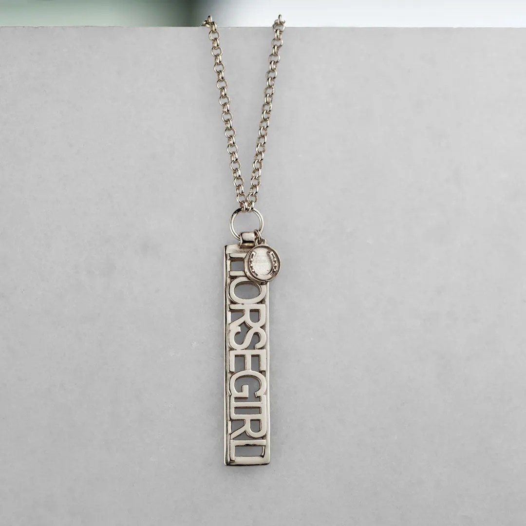 Horse Girl - Dog Tag Pendant and Rolo Chain Sterling Silver Necklace