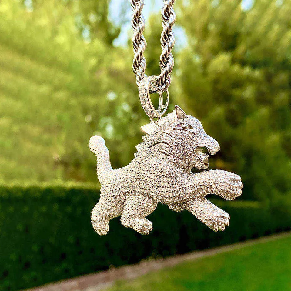 Iced Out Cubic Zircon Bling Animal Mens Lion Pendant Necklace Women Hiphop Rock Jewelry Cz Necklaces