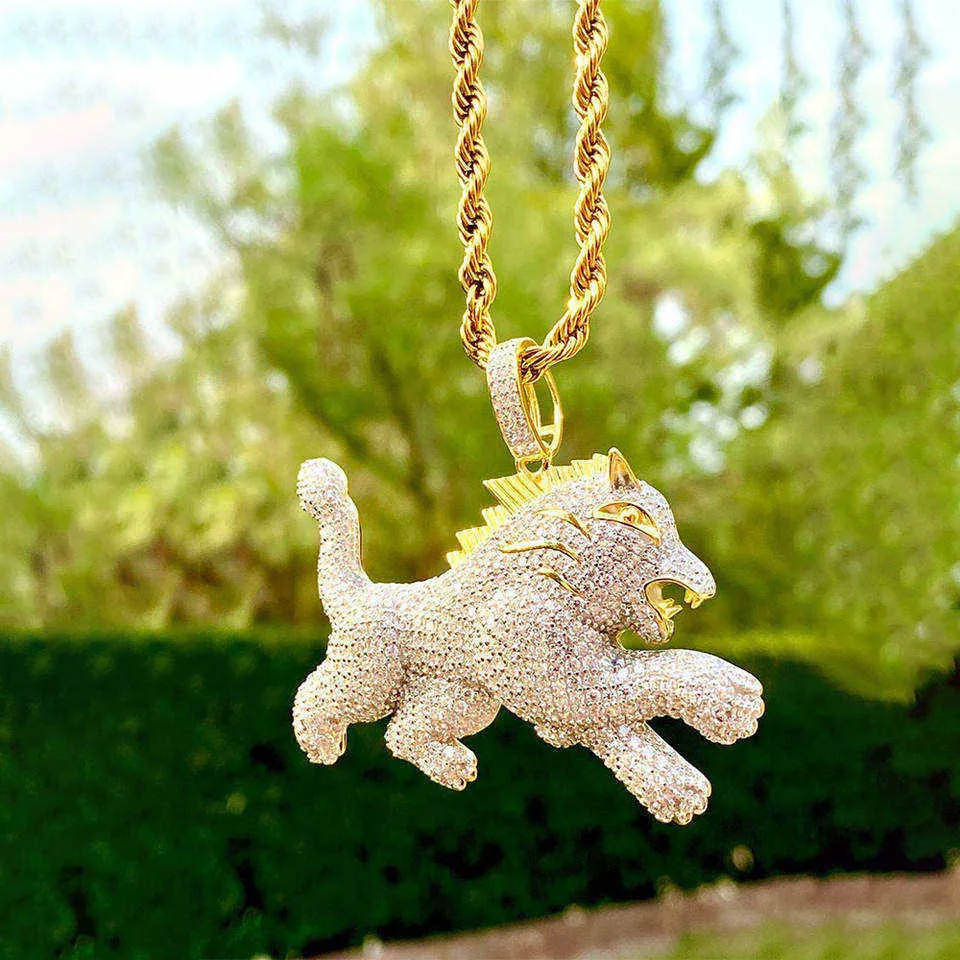 Iced Out Cubic Zircon Bling Animal Mens Lion Pendant Necklace Women Hiphop Rock Jewelry Cz Necklaces