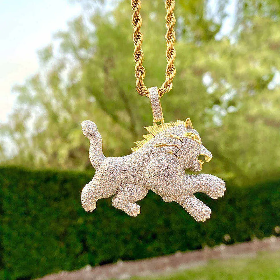 Iced Out Cubic Zircon Bling Animal Mens Lion Pendant Necklace Women Hiphop Rock Jewelry Cz Necklaces