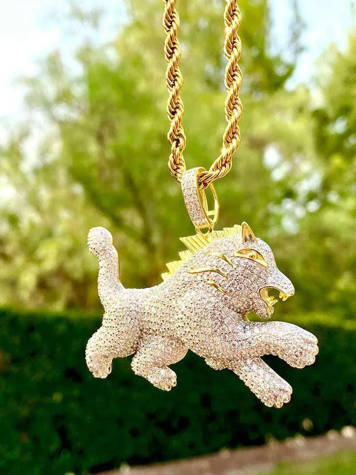 Iced Out Cubic Zircon Bling Animal Mens Lion Pendant Necklace Women Hiphop Rock Jewelry Cz Necklaces
