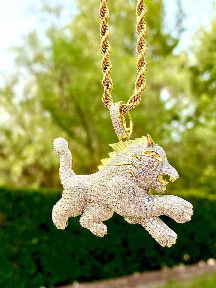 Iced Out Cubic Zircon Bling Animal Mens Lion Pendant Necklace Women Hiphop Rock Jewelry Cz Necklaces