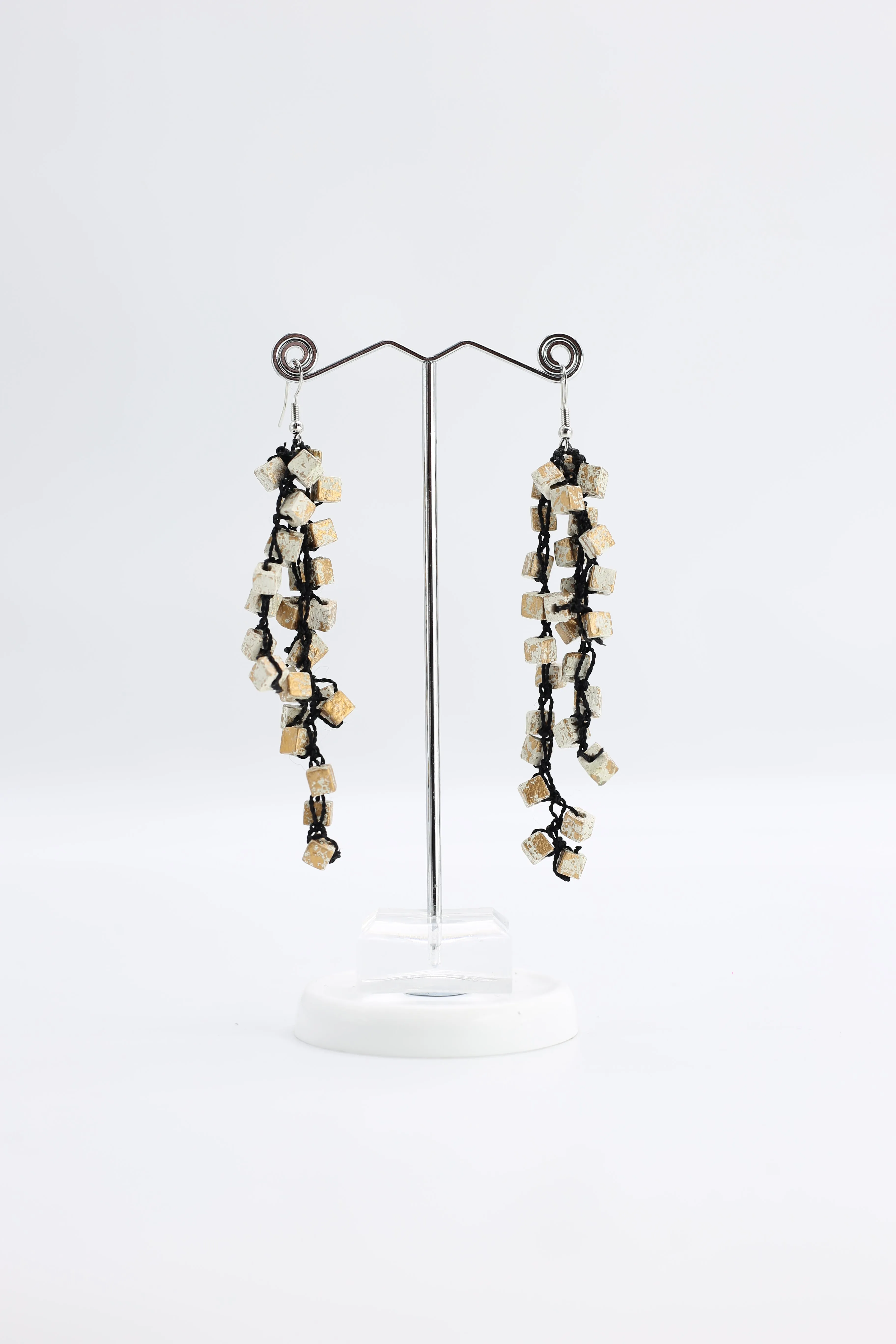 Iris Pashmina Hand-crocheted Tassel Earrings - Hand-painted