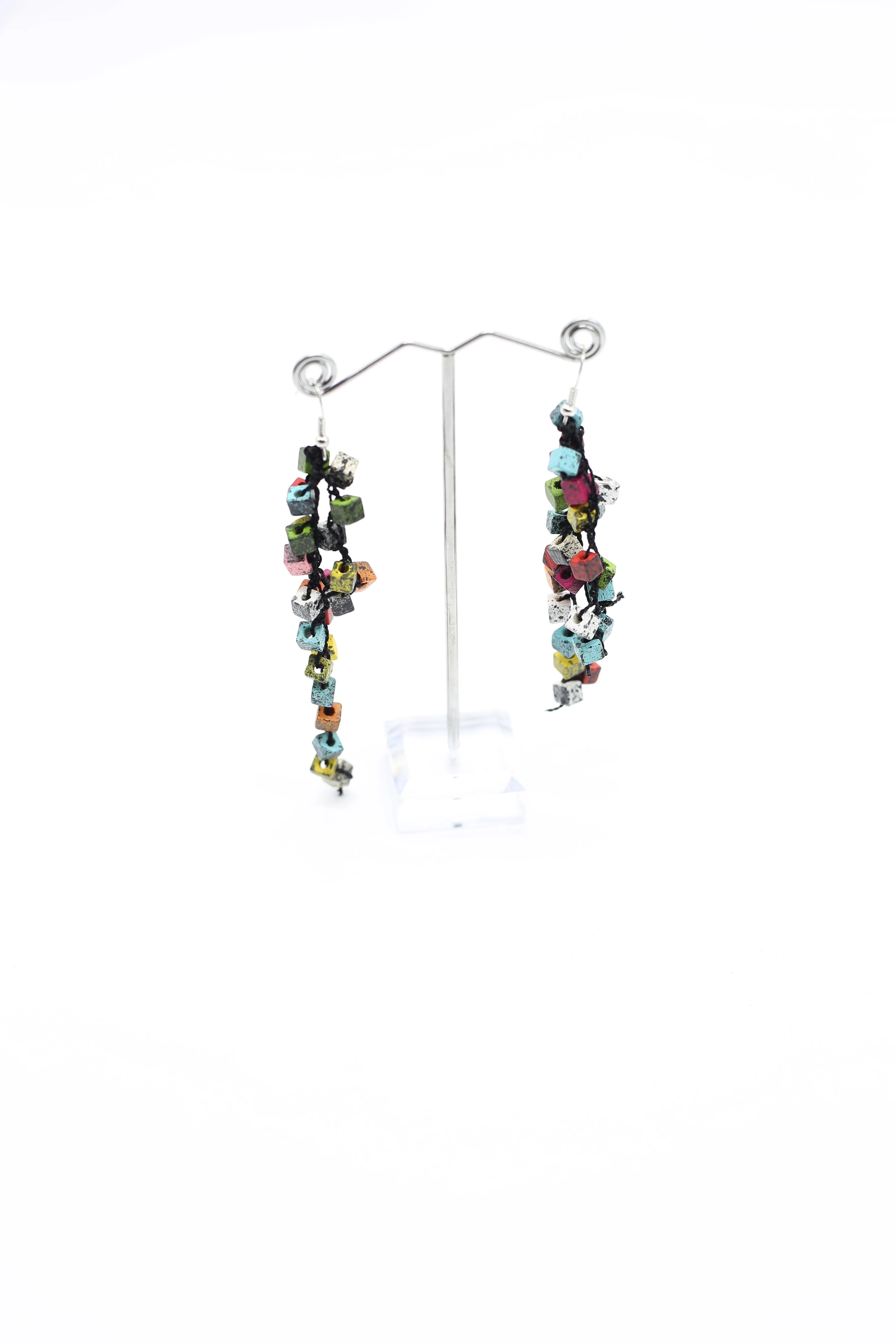 Iris Pashmina Hand-crocheted Tassel Earrings - Hand-painted