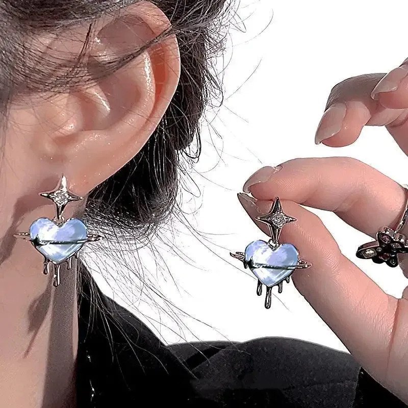Irregular Heart Tassel Star Earrings Women Design Senior Sense of Fashion Personality Earring Y2K Trendy Party Jewelry Gift