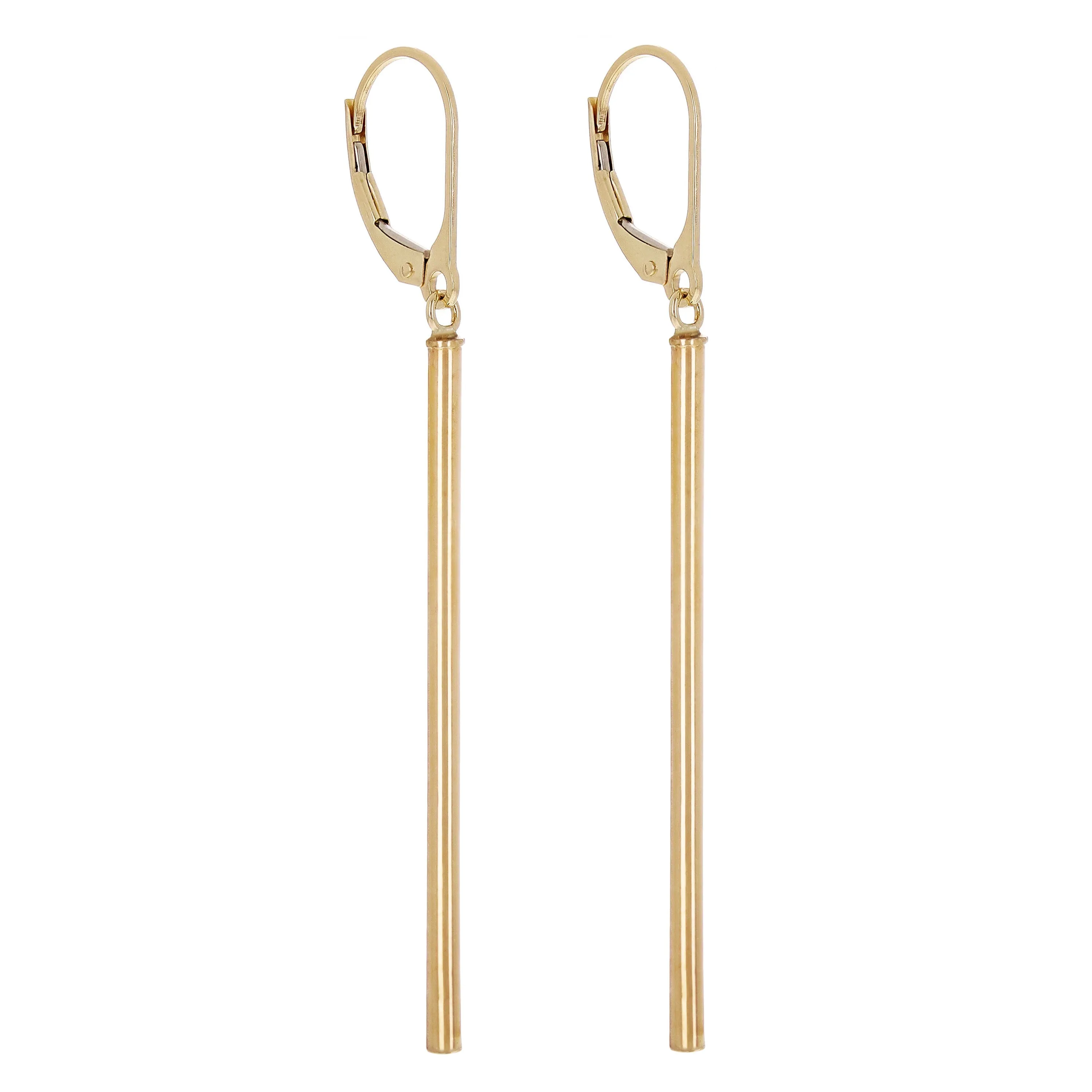 Italian 14k Yellow Gold Vertical Dangle Drop Earrings