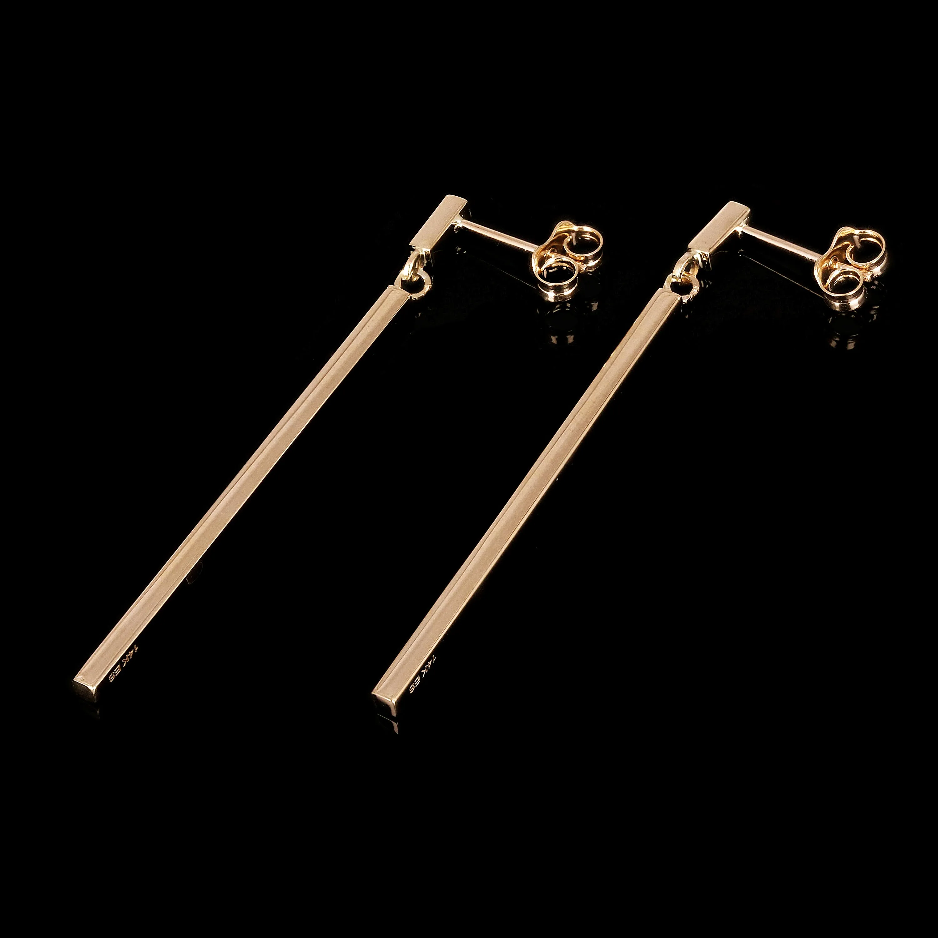 Italian 14k Yellow Gold Vertical Dangle Drop Earrings