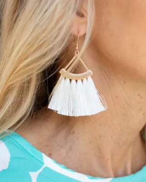 JAIDYN WHITE BOHO FAN TASSEL EARRINGS