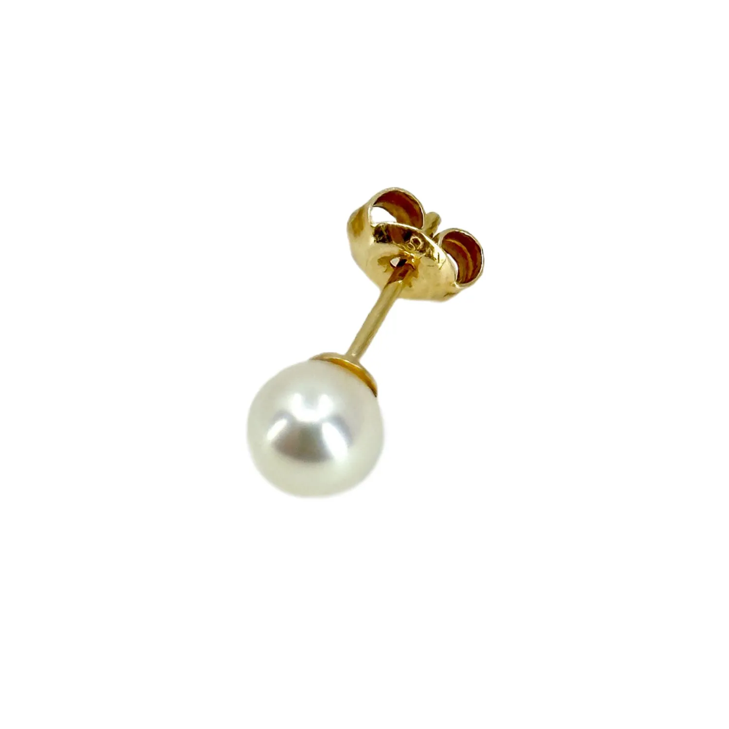 Japan Vintage Akoya Saltwater Cultured Pearl Pierced 5mm Stud Earrings- 18K Yellow Gold