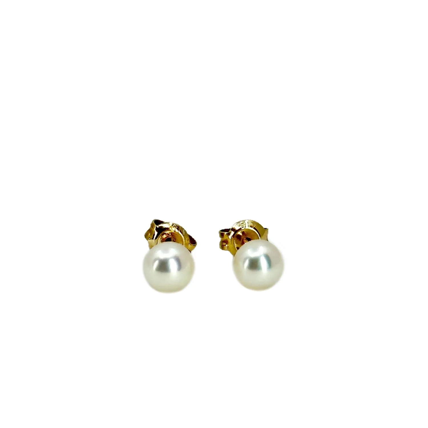 Japan Vintage Akoya Saltwater Cultured Pearl Pierced 5mm Stud Earrings- 18K Yellow Gold