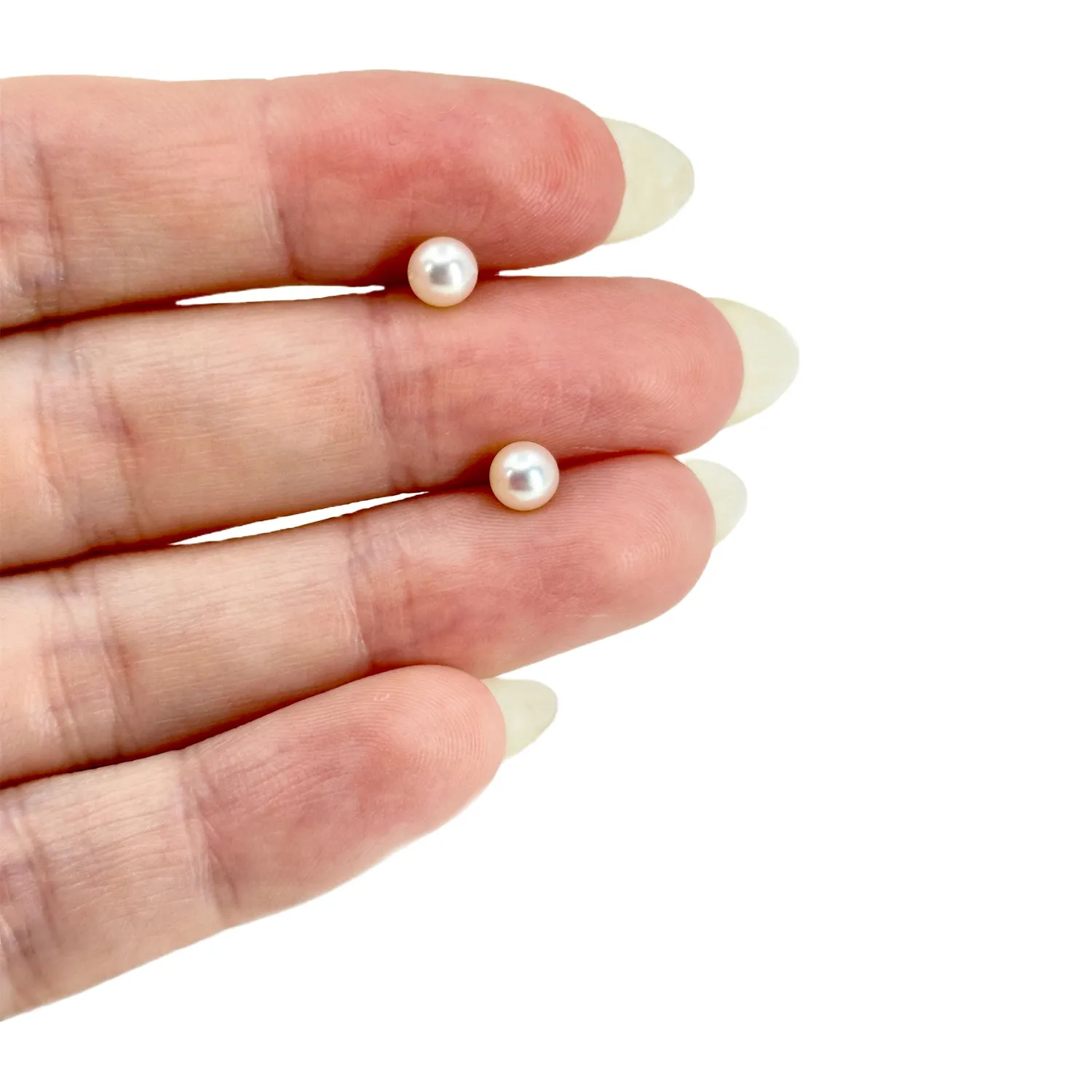 Japan Vintage Akoya Saltwater Cultured Pearl Pierced 5mm Stud Earrings- 18K Yellow Gold