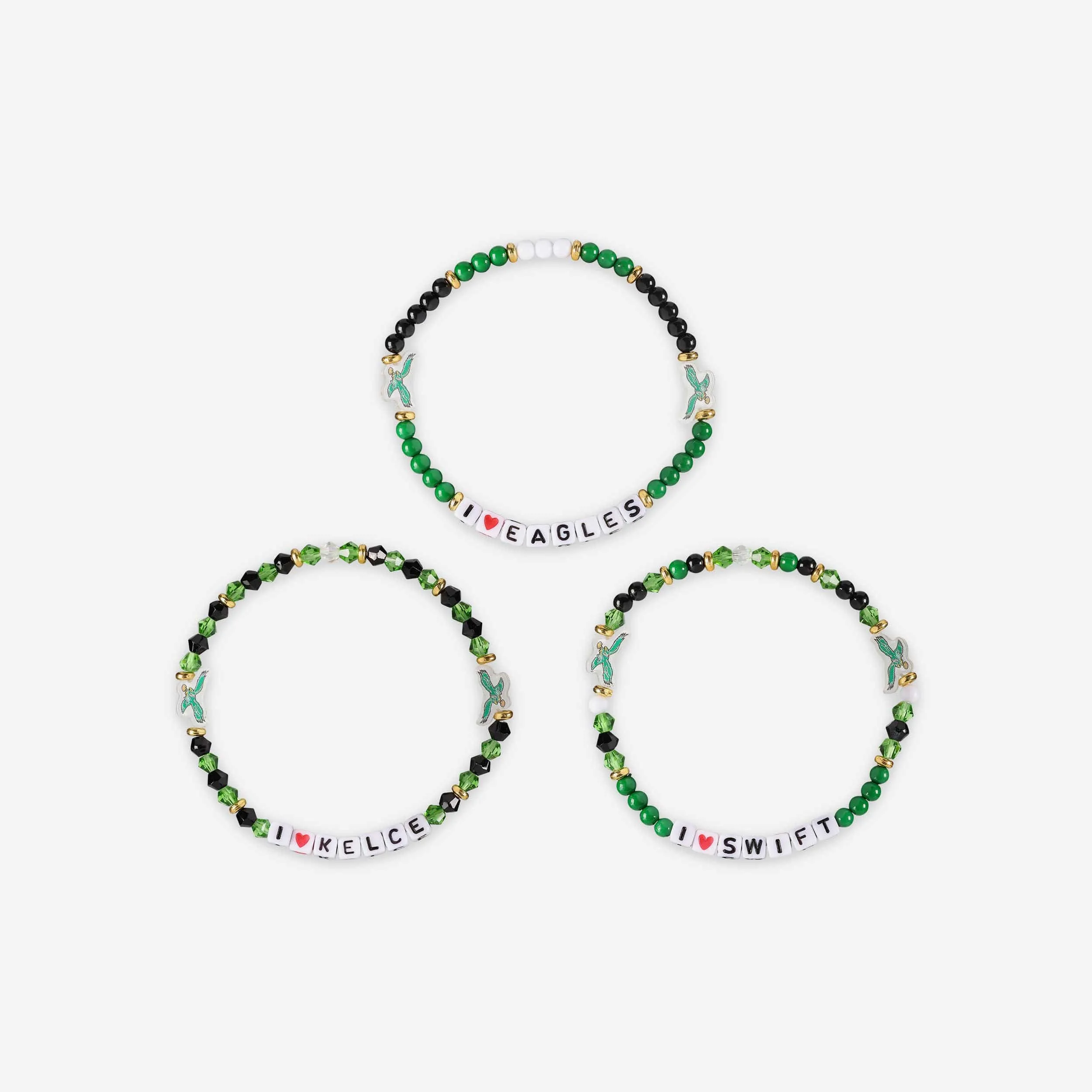 Jason Kelce & D'Andre Swift Philadelphia Eagles Kelly Green 3 Pack Player Friendship Bracelet
