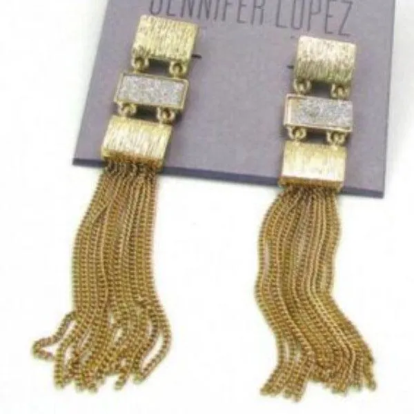 Jennifer Lopez Geometric Gold Tassel Earrings