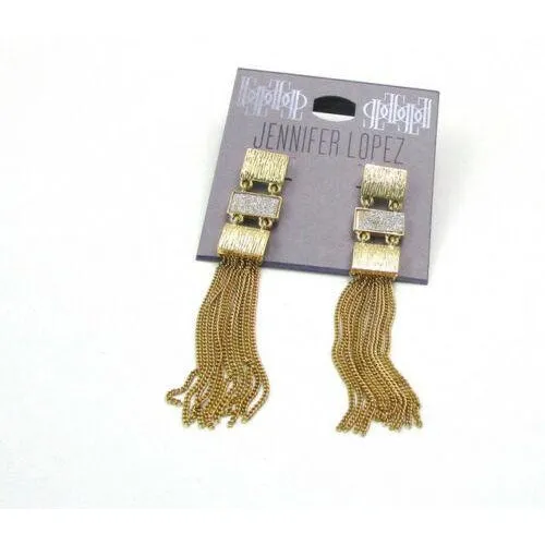 Jennifer Lopez Geometric Gold Tassel Earrings