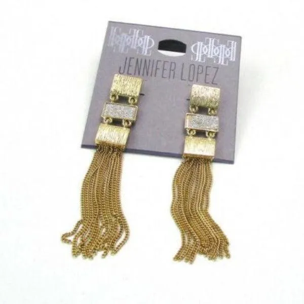 Jennifer Lopez Geometric Gold Tassel Earrings