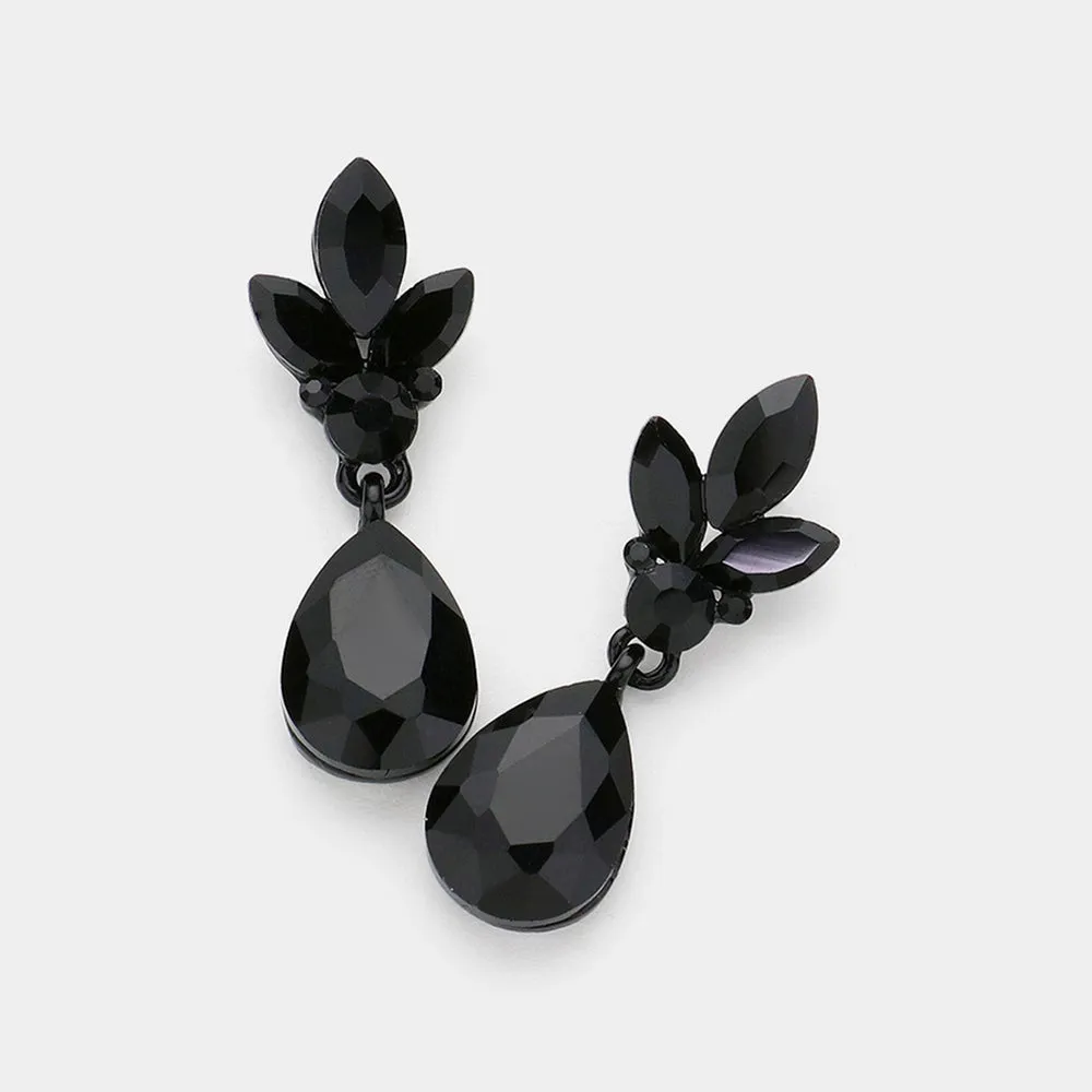 Jet Black Teardrop and Marquise Dangle Pageant Earrings  | Interview Earrings | 631148