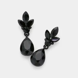 Jet Black Teardrop and Marquise Dangle Pageant Earrings  | Interview Earrings | 631148