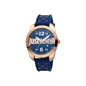 Just Cavalli Men's Watch Ip Rose Gold Case Blue Dial & Blue Rubber Strap