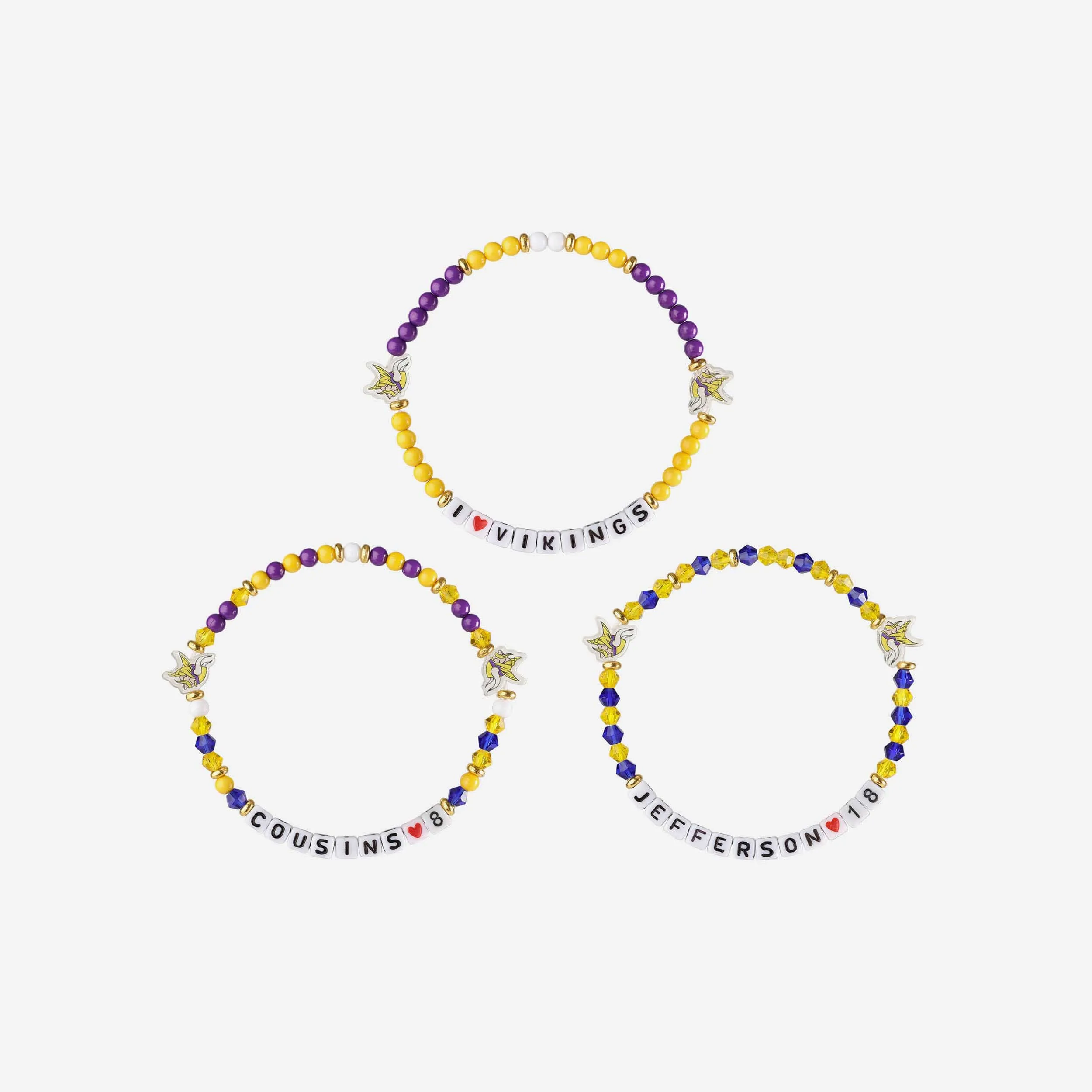 Justin Jefferson & Kirk Cousins Minnesota Vikings 3 Pack Player Friendship Bracelet