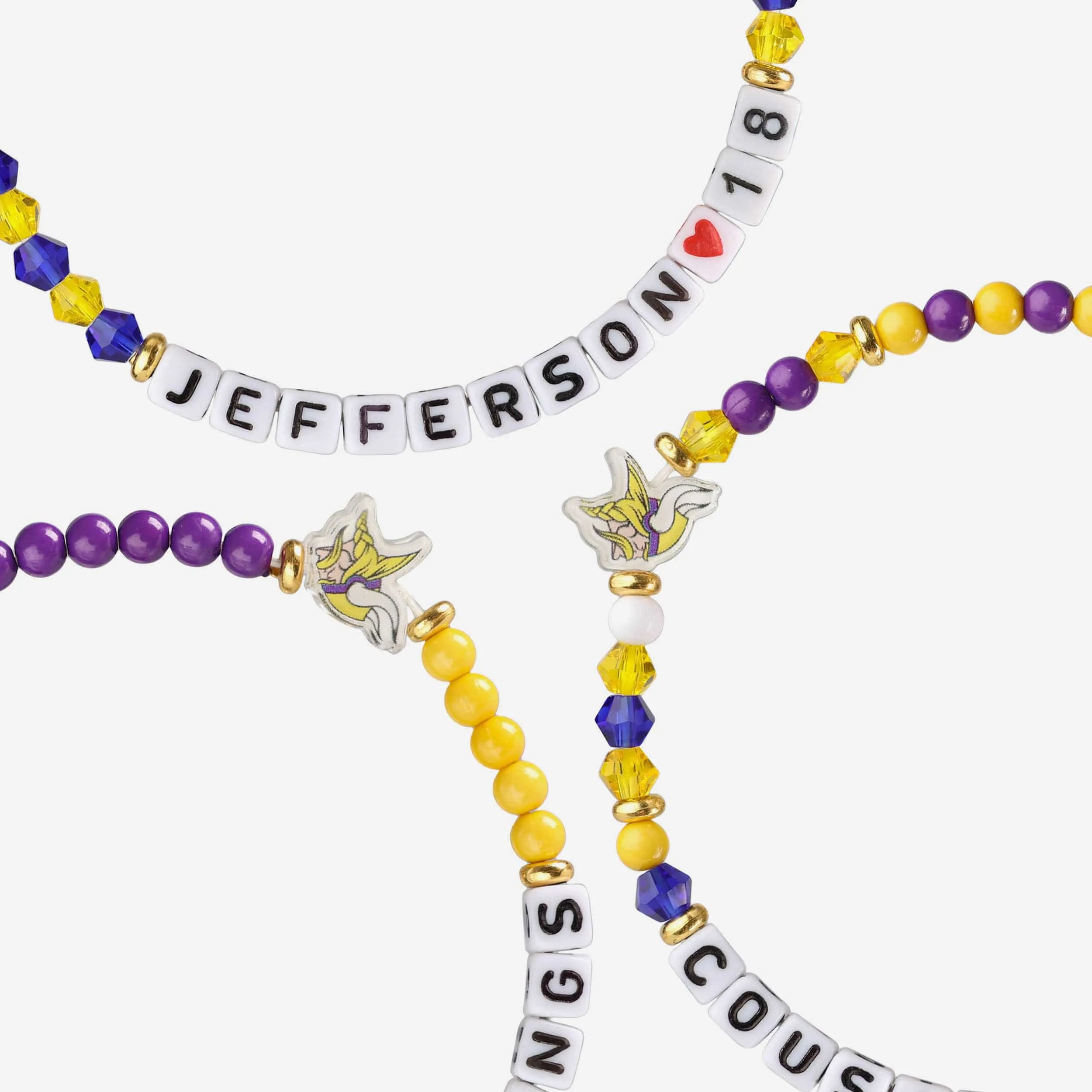 Justin Jefferson & Kirk Cousins Minnesota Vikings 3 Pack Player Friendship Bracelet