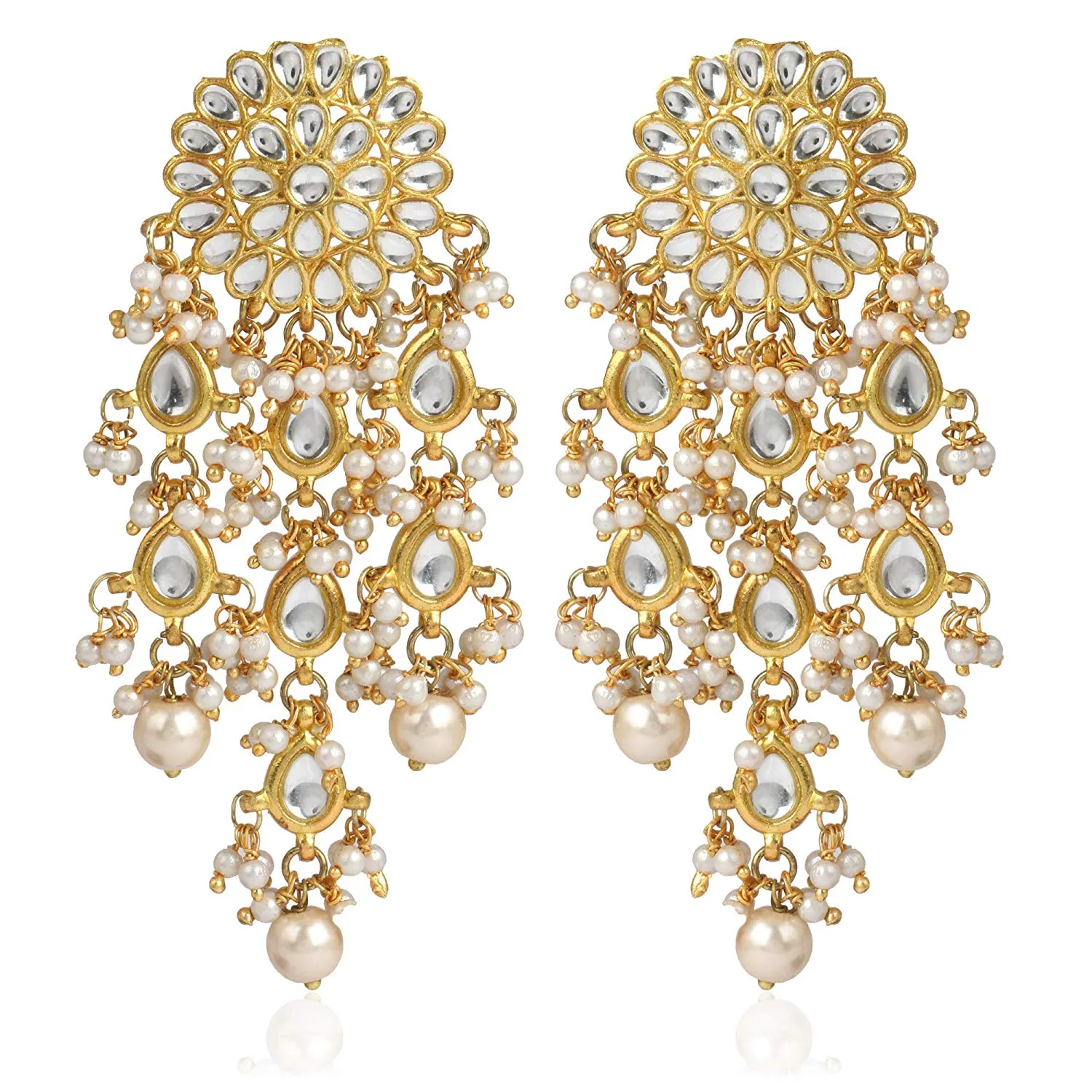 Karatcart GoldPlated Kundan Tassel Earrings With Maangtikka