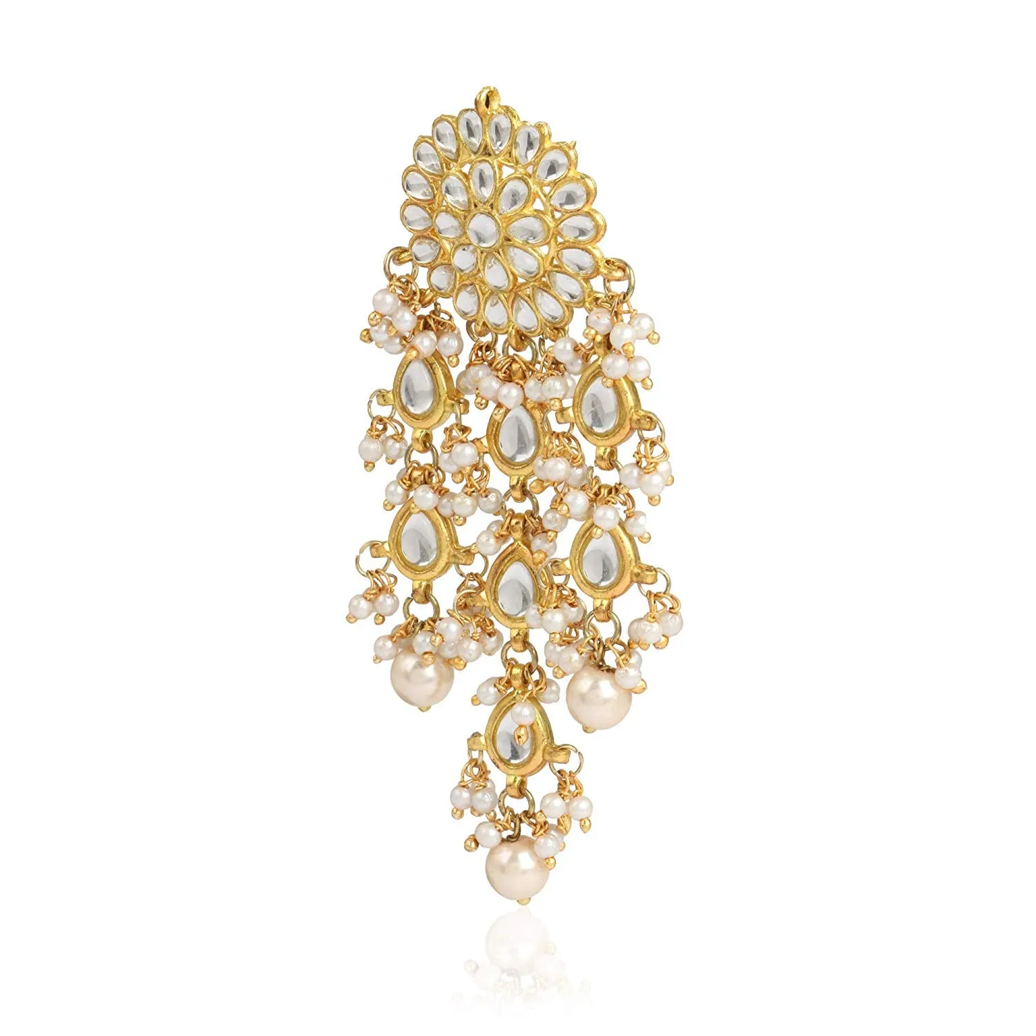 Karatcart GoldPlated Kundan Tassel Earrings With Maangtikka