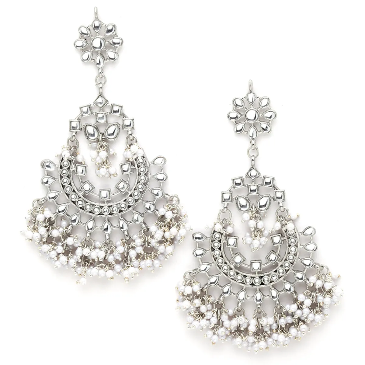 Karatcart Oxidised Silver White Tassel Kundan Rani Haar Necklace Setfor Women