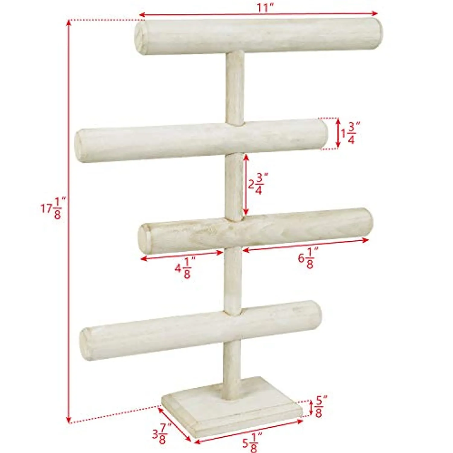 KGMcare Lightweight Wooden 4-Tier Jewelry Display Stand, Wooden Necklace Jewelry Display Organizer Bracelet Holder for Shows, Wooden Bracelet Watch Display Stand, Wash White Color