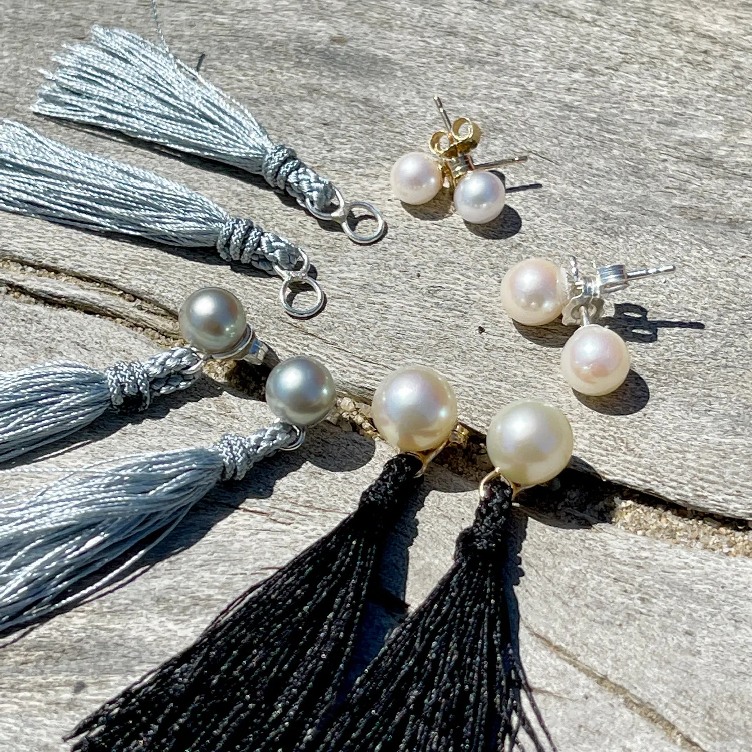 Kumihimo Braided Sky Blue Natural Silk Tassel Boho Pierced Earring Enhancer- Sterling Silver 2 Inch