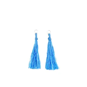 Kumihimo Braided Sky Blue Natural Silk Tassel Boho Pierced Earring Enhancer- Sterling Silver 2 Inch
