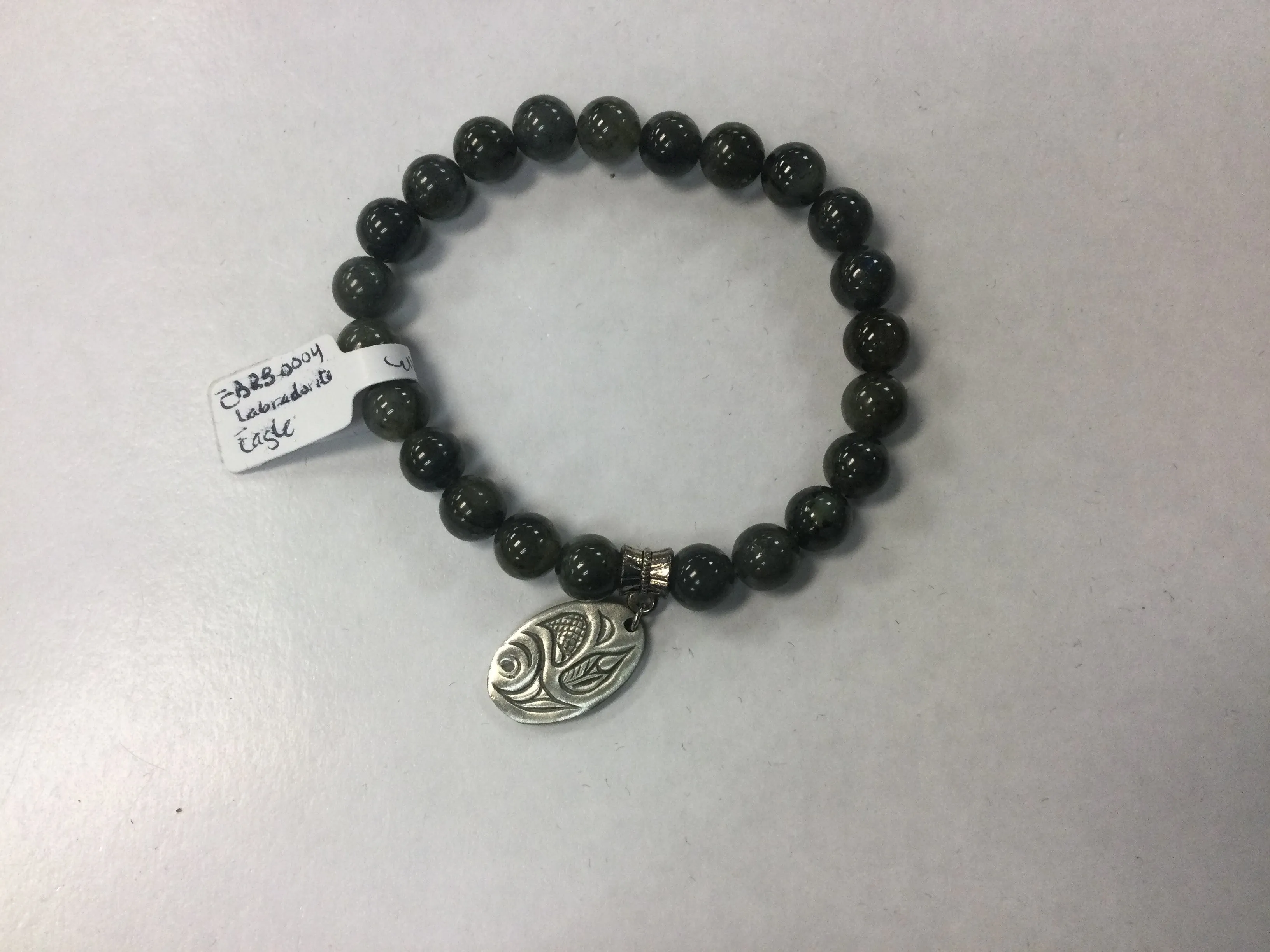 Labradorite 8mm Bracelet with Pewter Charm