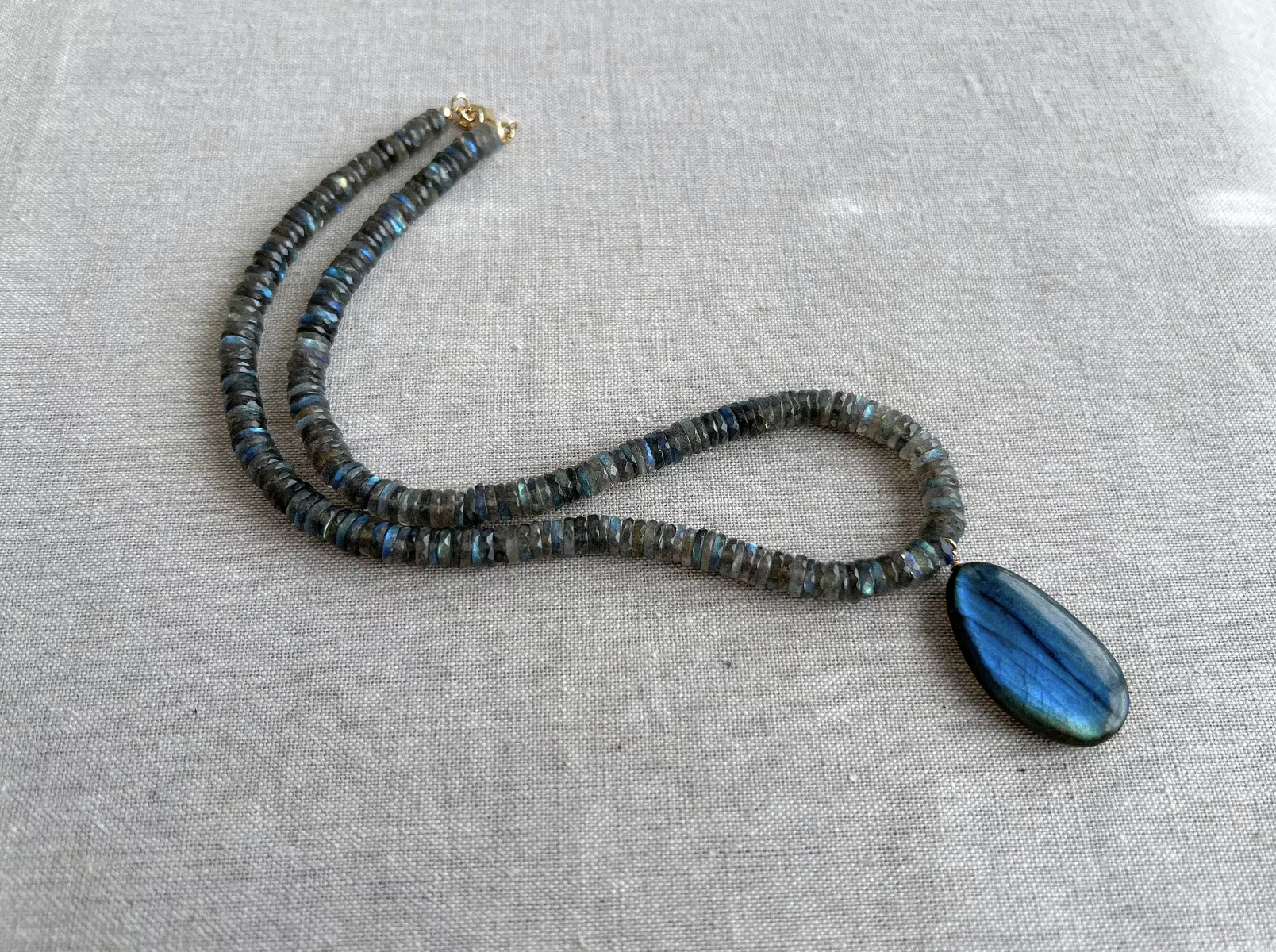 Labradorite Heishi Necklace with Labradorite Pendant