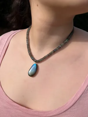 Labradorite Heishi Necklace with Labradorite Pendant