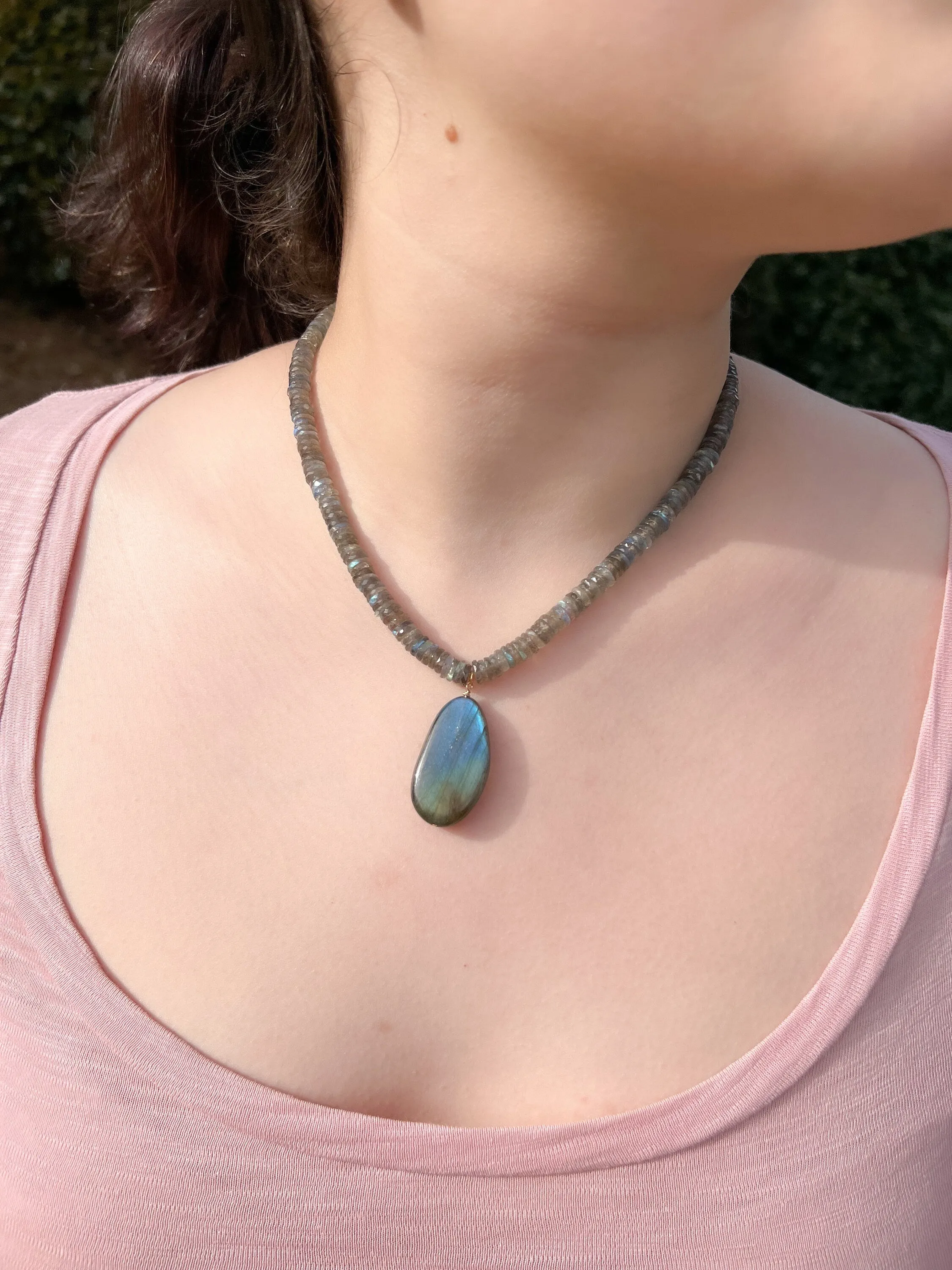 Labradorite Heishi Necklace with Labradorite Pendant
