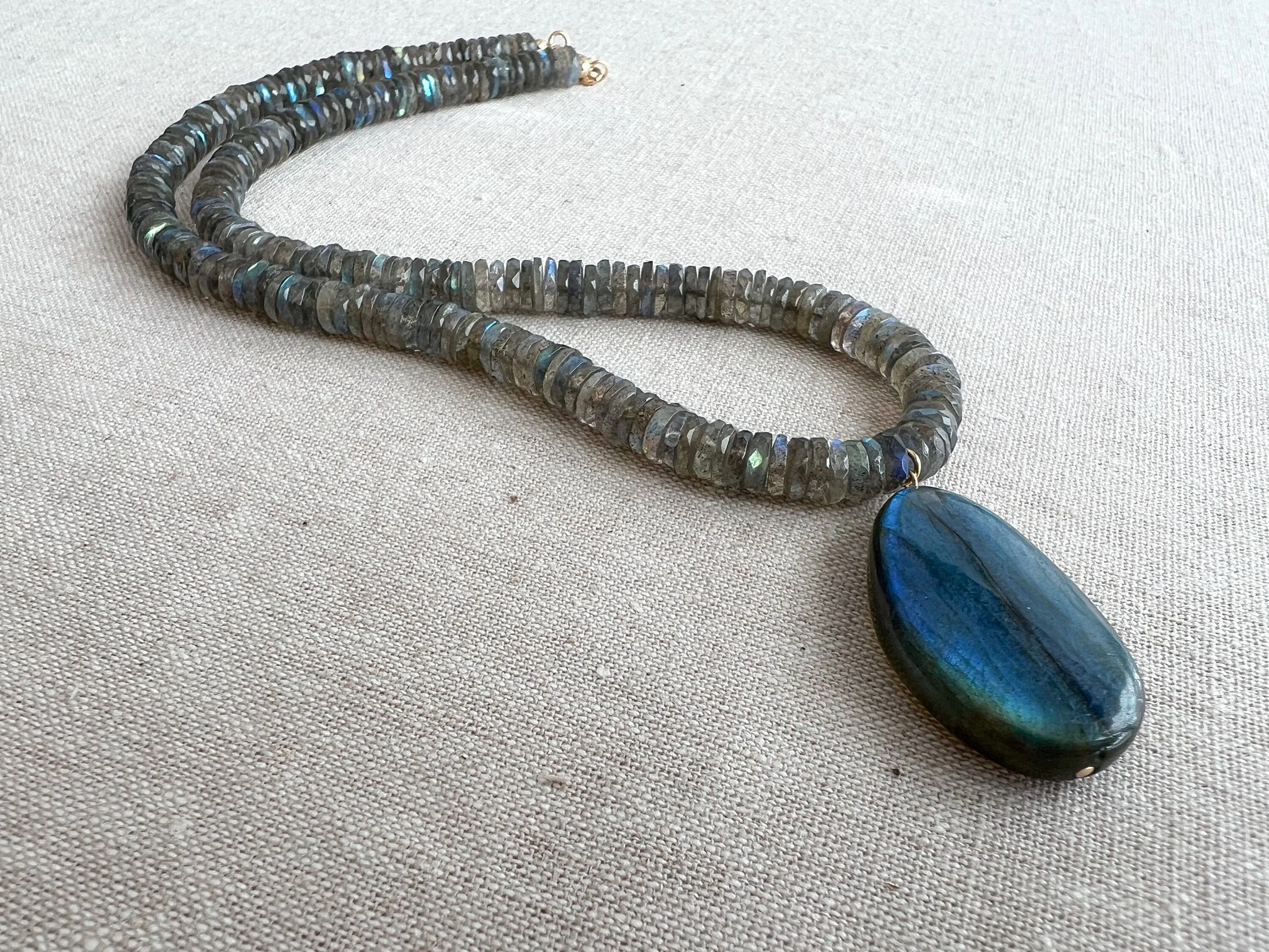 Labradorite Heishi Necklace with Labradorite Pendant