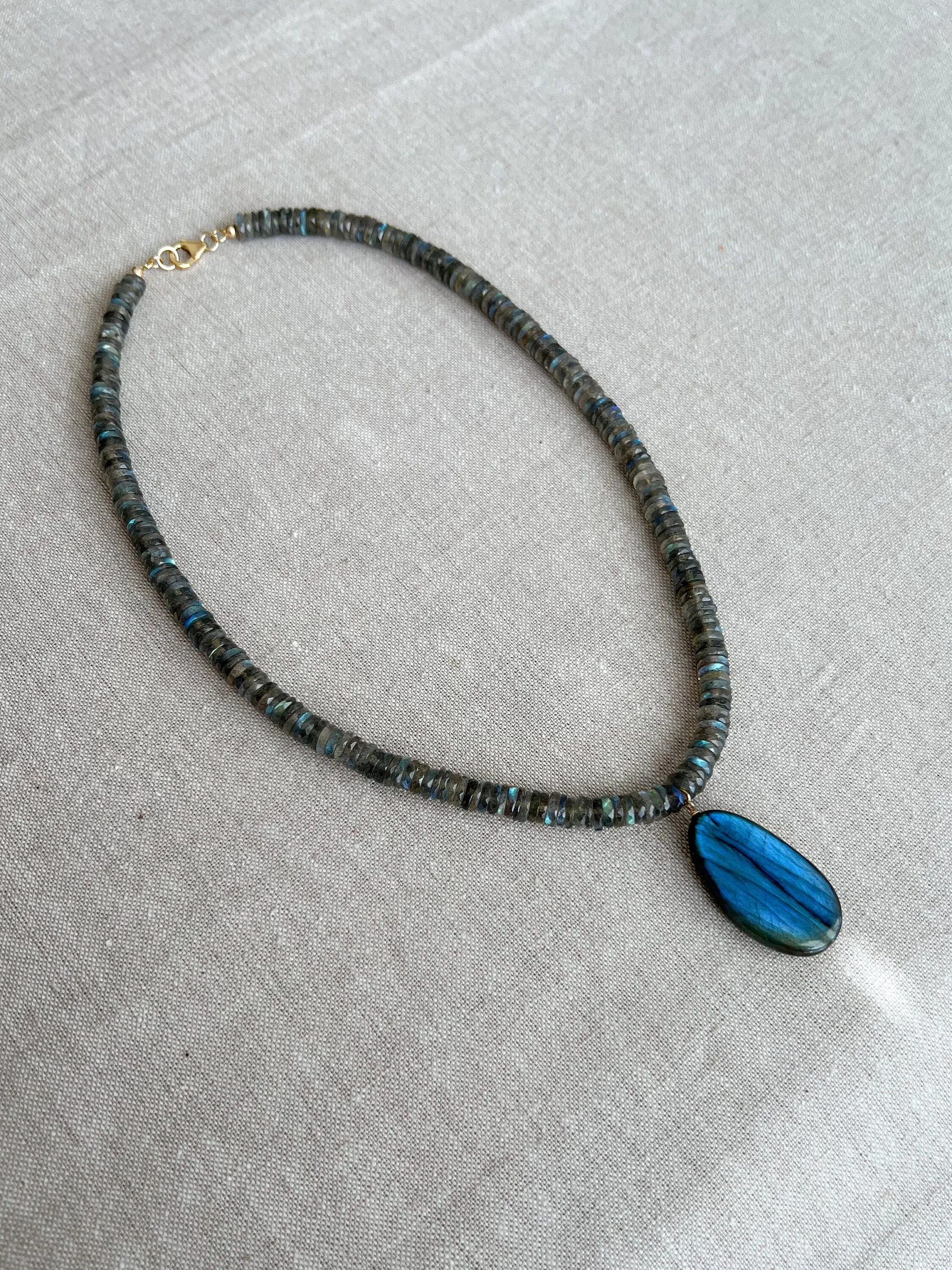 Labradorite Heishi Necklace with Labradorite Pendant