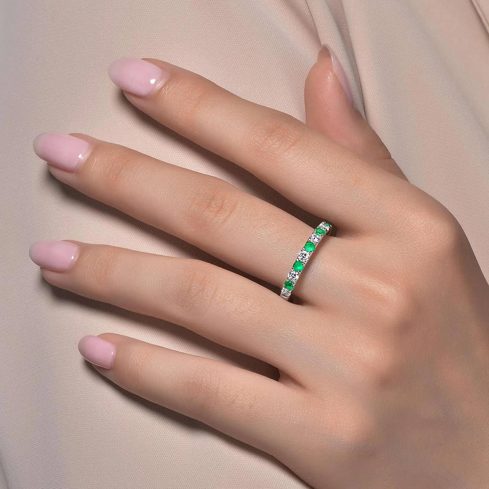 Lafonn Simulated Diamond & Emerald May Birthstone Stackable Ring BR004EMP