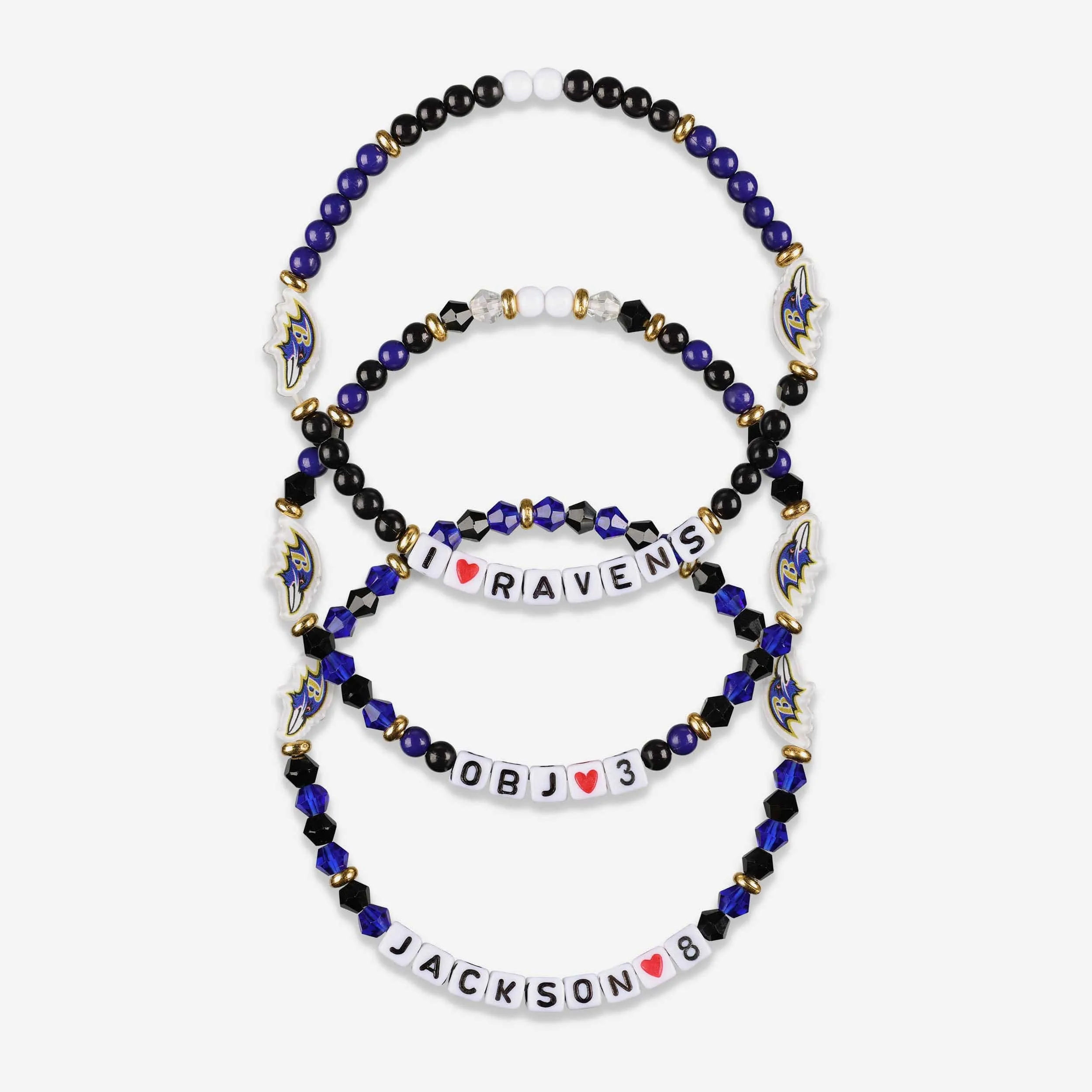 Lamar Jackson & Odell Beckham Jr Baltimore Ravens 3 Pack Player Friendship Bracelet