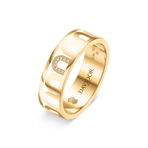 L’Arc de DAVIDOR Ring MM, 18k Yellow Gold with Neige Lacquered Ceramic and Porta Simple Diamonds
