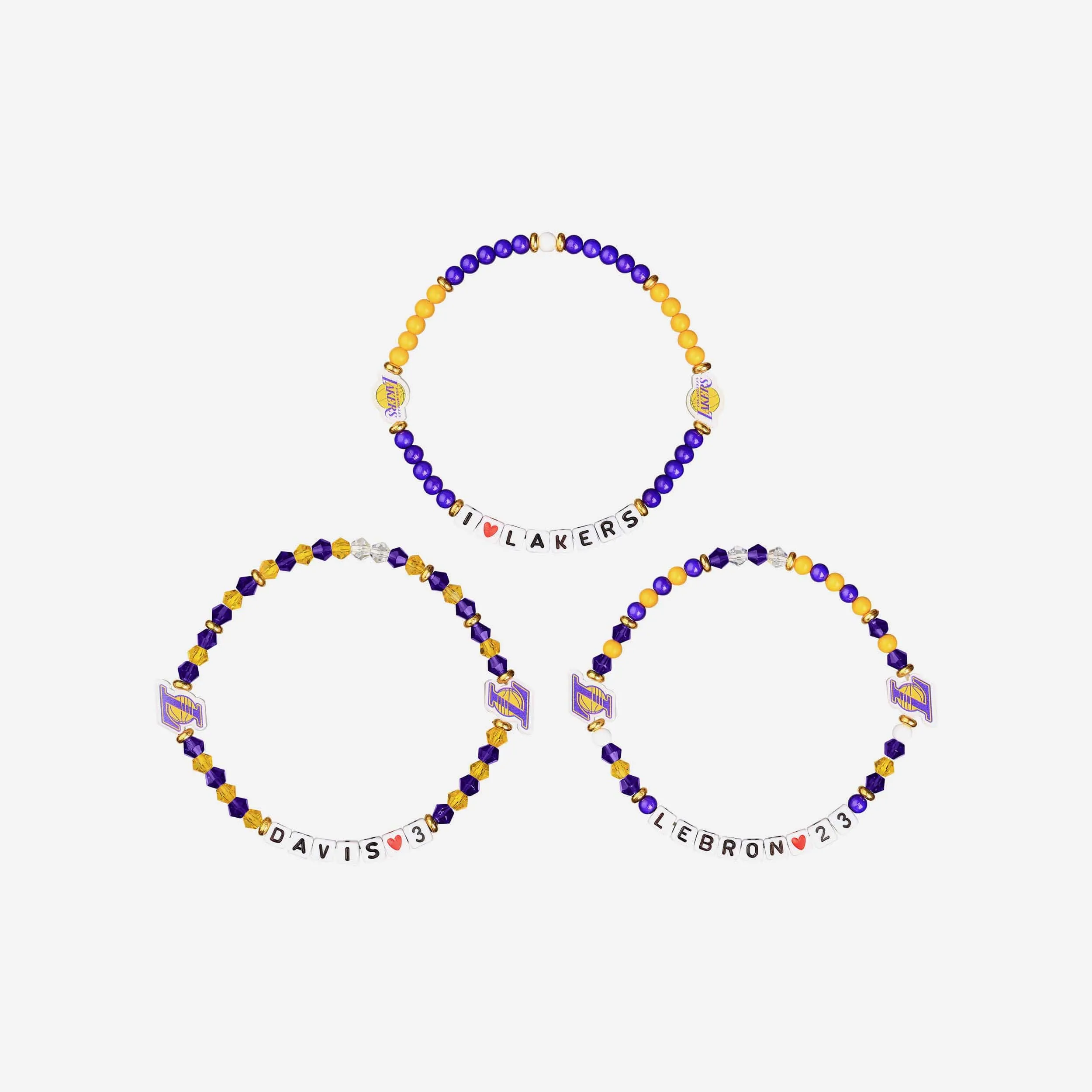 LeBron James & Anthony Davis Los Angeles Lakers 3 Pack Player Friendship Bracelet