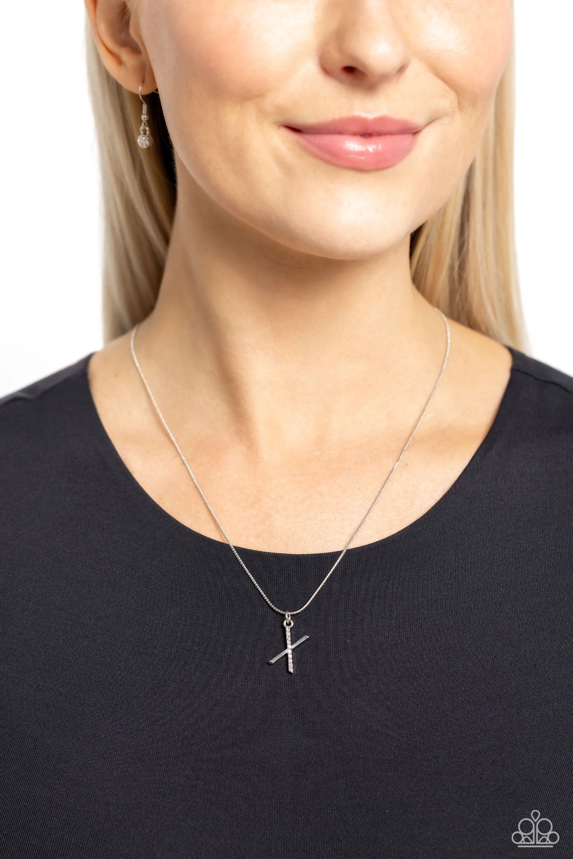 Letter of the Law - X - White Rhinestone Silver Initial Paparazzi Short Necklace