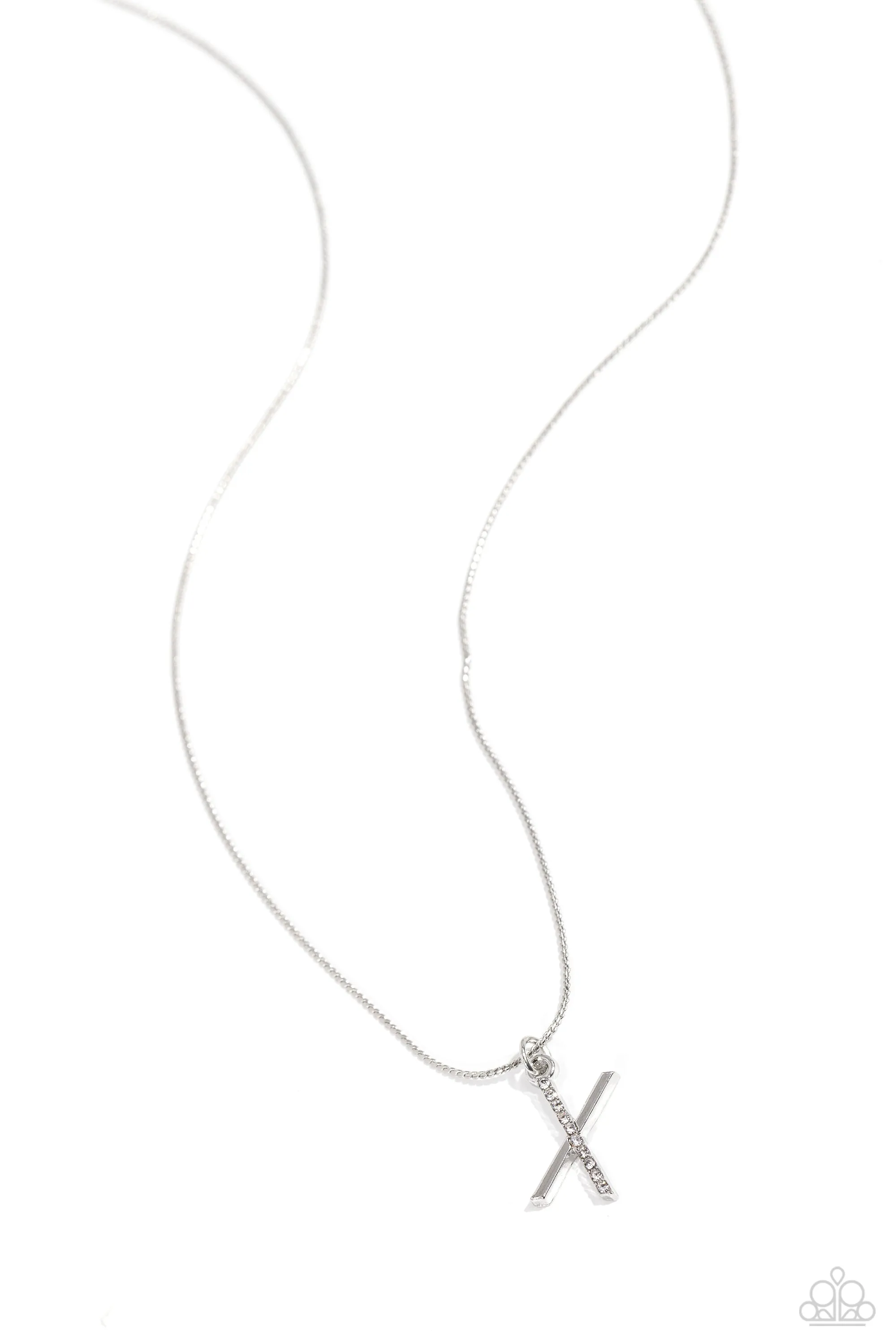 Letter of the Law - X - White Rhinestone Silver Initial Paparazzi Short Necklace