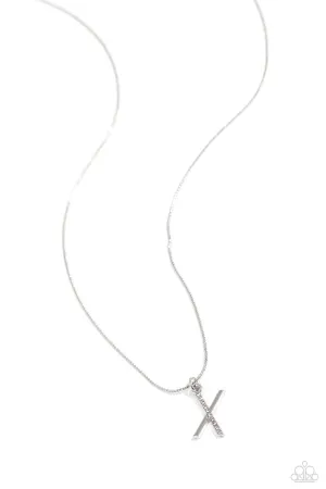 Letter of the Law - X - White Rhinestone Silver Initial Paparazzi Short Necklace